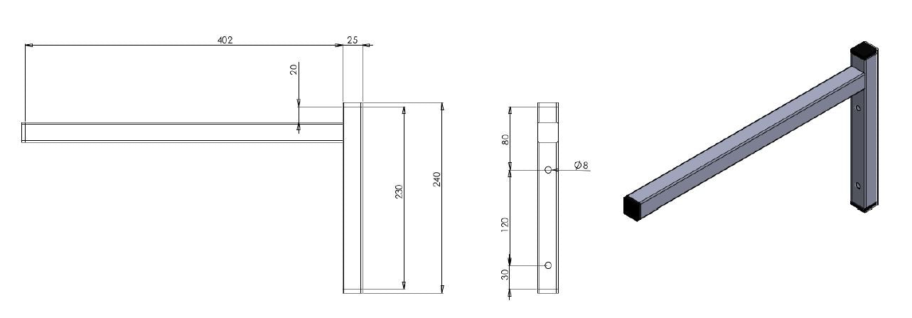 Stainless steel wall shelf bracket, single 400 model, mounted installation hardware view 2