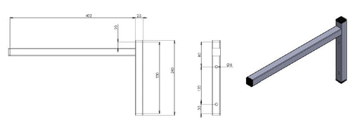 Stainless steel wall shelf bracket, single 400 model, mounted installation hardware view 2
