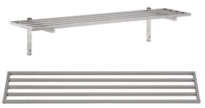 Stainless steel tube wall shelf with mounting brackets, 1400mm width