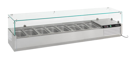 Stainless steel refrigerated countertop with eight 1/4 GN container capacity