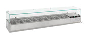 Stainless steel refrigerated countertop with ten 1/4 GN container capacity and long service bars