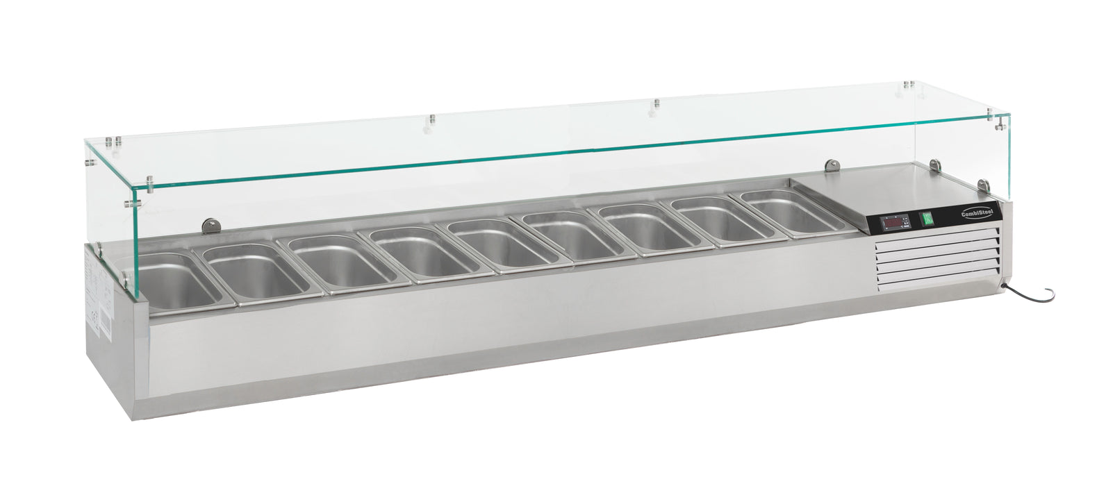 Stainless steel refrigerated counter top with nine 1/3 GN pan capacity