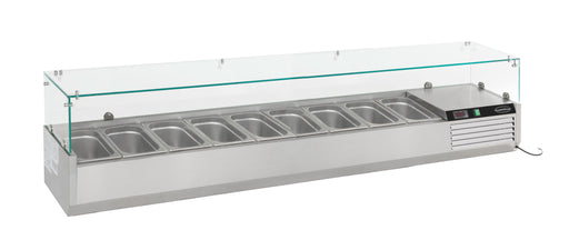 Stainless steel refrigerated counter top with nine 1/3 GN pan capacity