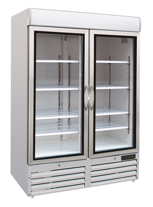 White Combisteel two glass door upright freezer with LED interior lighting