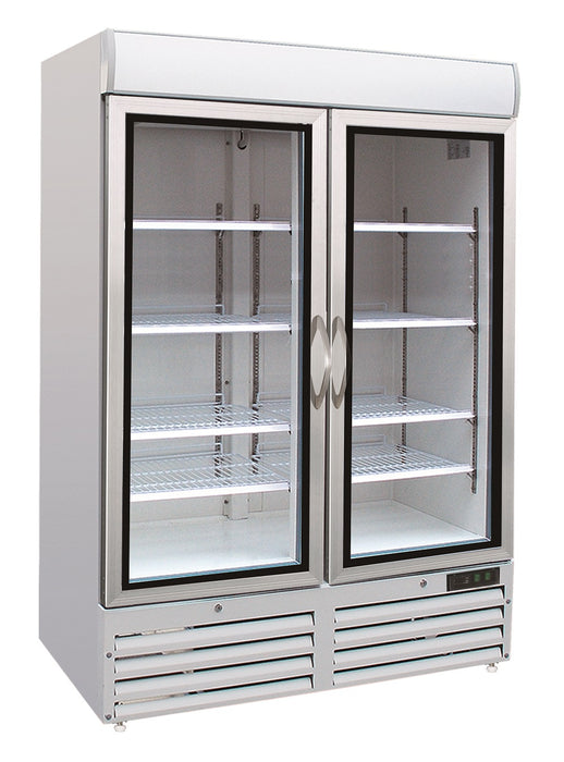 White Combisteel two glass door upright freezer with LED interior lighting