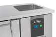 Stainless steel three door refrigerated counter with integrated sink basin view 2