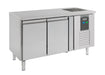 Stainless steel refrigerated counter sink with 2 doors and integral 400mm sink basin