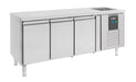 Stainless steel three door refrigerated counter with integrated sink basin