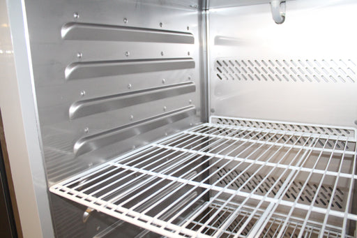 Tall stainless steel single door freezer with digital control panel view 2