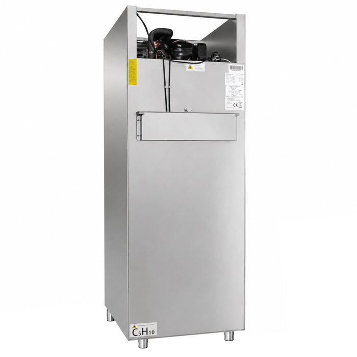 Stainless steel single door upright refrigerator with digital display panel view 7