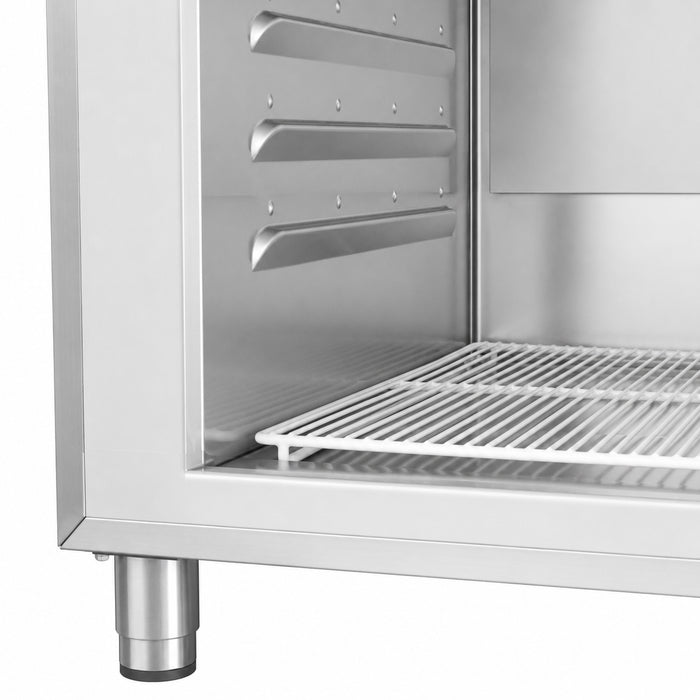 Stainless steel single door upright refrigerator with digital display panel view 4