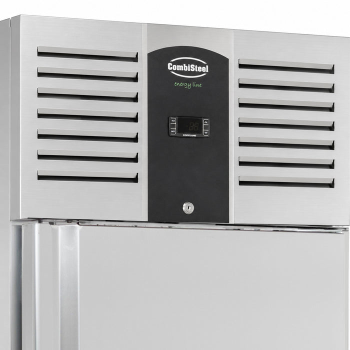 Stainless steel single door upright refrigerator with digital display panel view 5
