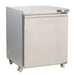 Stainless steel single door counter freezer with digital display and right-hinged door.