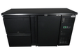Black undercounter backbar fridge with one solid door and two pull-out drawers view 2