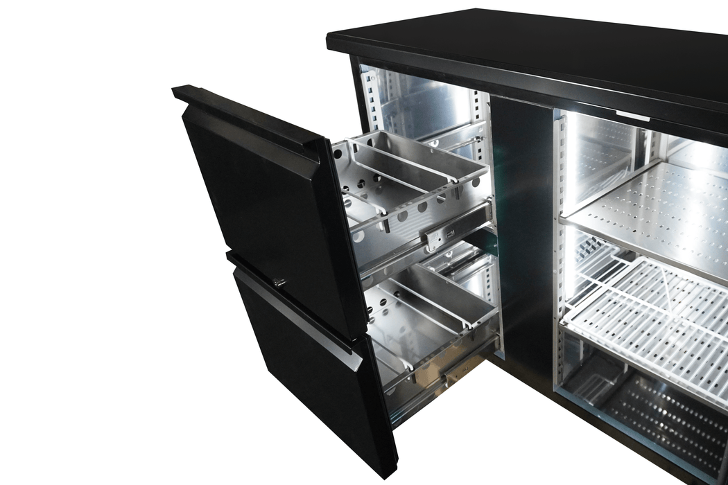 Black Combisteel backbar counter fridge with 2 doors and 2 drawers view 4