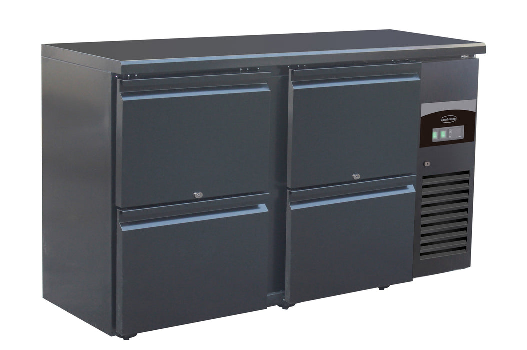 Black Combisteel 4 drawer undercounter refrigerator with stainless steel interior
