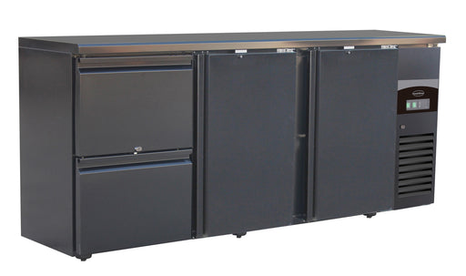 Black Combisteel backbar counter fridge with 2 doors and 2 drawers