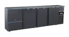 Black Combisteel backbar counter fridge with 3 solid doors and 2 drawers