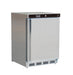 Stainless steel tabletop freezer with single right-hinged door and digital display panel