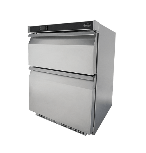 Stainless steel tabletop refrigerator with two pull-out drawers