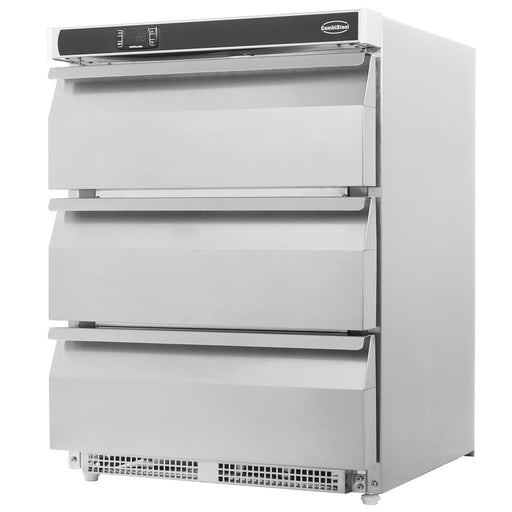 Stainless steel three drawer undercounter refrigerator with digital display