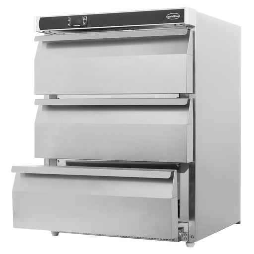 Stainless steel three drawer undercounter refrigerator with digital display view 2