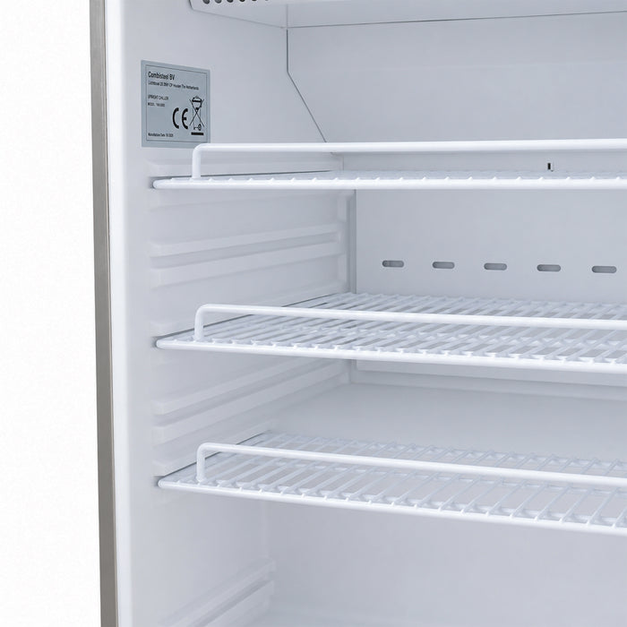 Stainless steel single door tabletop refrigerator with right-hand hinge door view 6