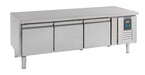 Stainless steel three door undercounter refrigerator with digital controls and recessed handles