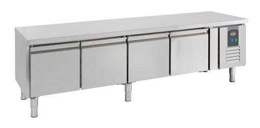 Stainless steel four door commercial refrigerated counter, 650mm height