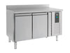 Stainless steel two door refrigerated counter with upstand and solid doors