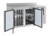 Stainless steel two door refrigerated counter with upstand and solid doors view 2
