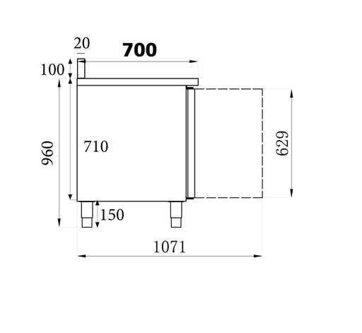 Combisteel stainless steel refrigerated counter with three doors and work surface top view 2