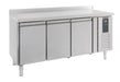 Combisteel stainless steel refrigerated counter with three doors and work surface top