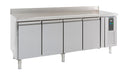 Stainless steel four door refrigerated counter with upstand design