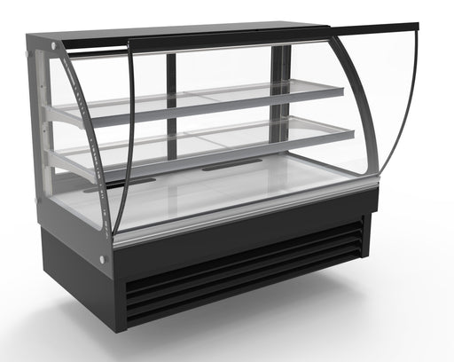 Combisteel round curved glass display cooler with stainless steel top and LED lighting view 2
