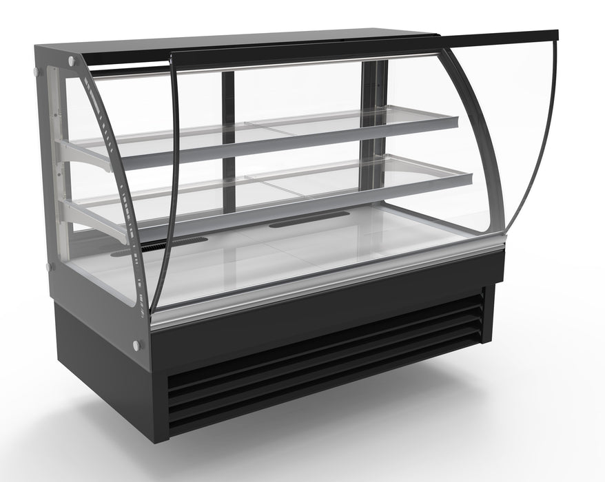Combisteel round curved glass display cooler with stainless steel top and LED lighting view 2