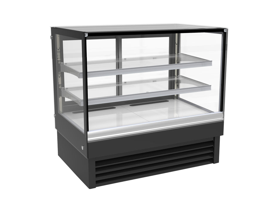 Combisteel black upright display cooler with straight glass front and stainless steel top