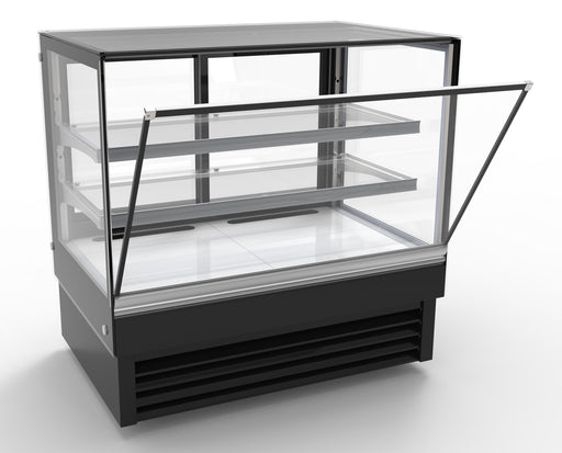 Combisteel black upright display cooler with straight glass front and stainless steel top view 2