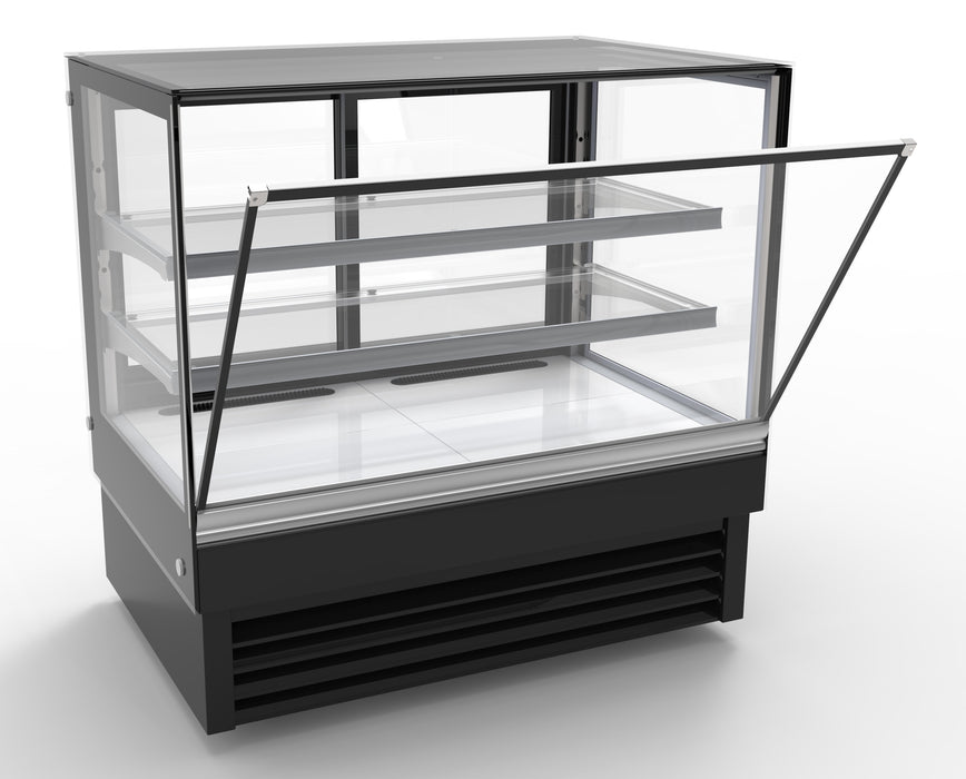 Combisteel black upright display cooler with straight glass front and stainless steel top view 2