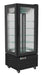 Black tall refrigerated display cabinet with LED lit interior and single glass door