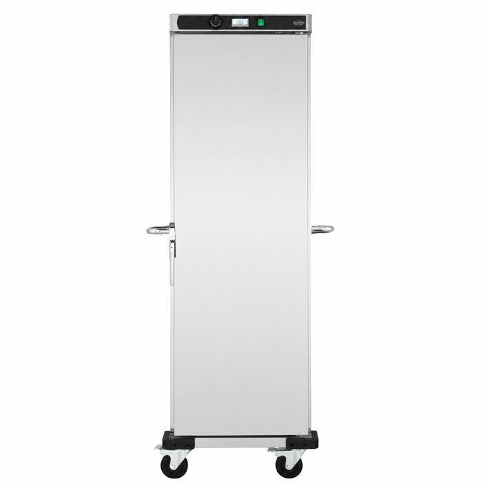 Stainless steel mobile heated banquet trolley with single door and guide rails for GN pans. view 3