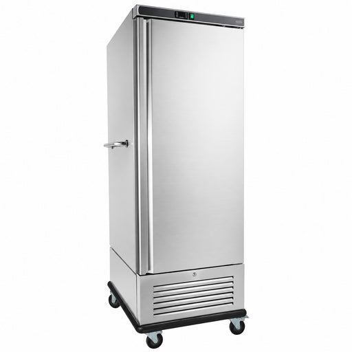 Stainless steel mobile refrigerated banquet trolley with single door and digital temperature display