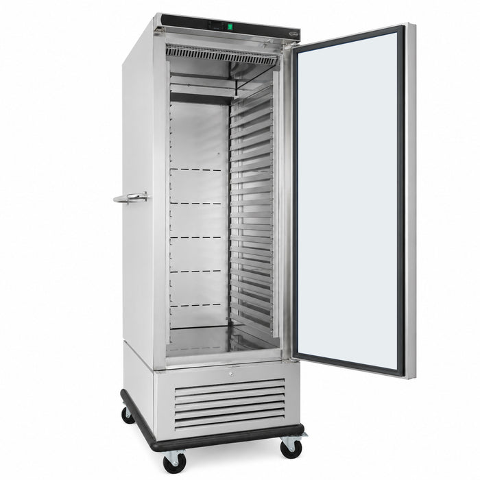 Stainless steel mobile refrigerated banquet trolley with single door and digital temperature display view 2