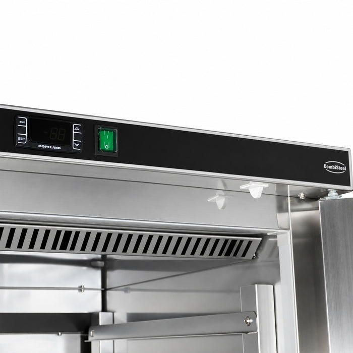 Stainless steel mobile refrigerated banquet trolley with single door and digital temperature display view 5