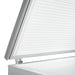 White painted steel chest freezer with stainless steel lid, freestanding unit view 3