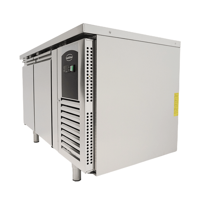 Stainless steel 2 door refrigerated prep counter with digital temperature display view 2