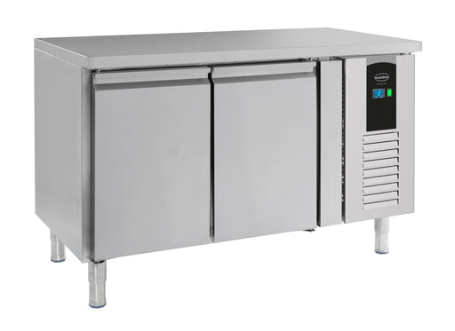 Stainless steel 2 door refrigerated prep counter with digital temperature display