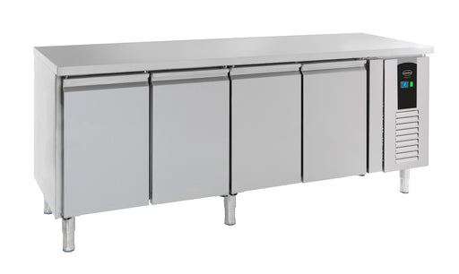 Stainless steel four door refrigerated counter with digital temperature display