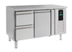 Stainless steel refrigerated counter with one door and two drawers, Energy Line model.