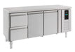 Stainless steel refrigerated prep counter with two doors and two drawers
